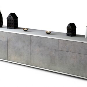Lowboard Benedetta | Korpus Weiß | Front in Beton Optik | 180x49x35cm (BxHxT)