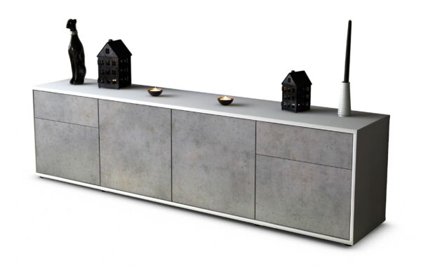 Lowboard Benedetta | Korpus Weiß | Front in Beton Optik | 180x49x35cm (BxHxT)