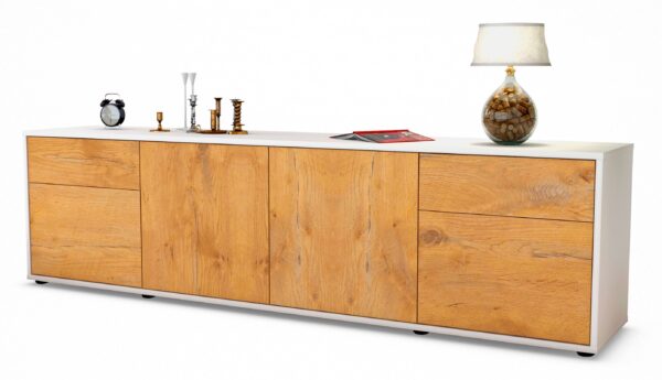 Lowboard Benedetta | Korpus Weiß | Front in Eiche Holz Optik | 180x49x35cm (BxHxT)