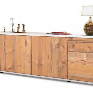 Lowboard Benedetta | Korpus Weiß | Front in Pinie Holz Optik | 180x49x35cm (BxHxT)