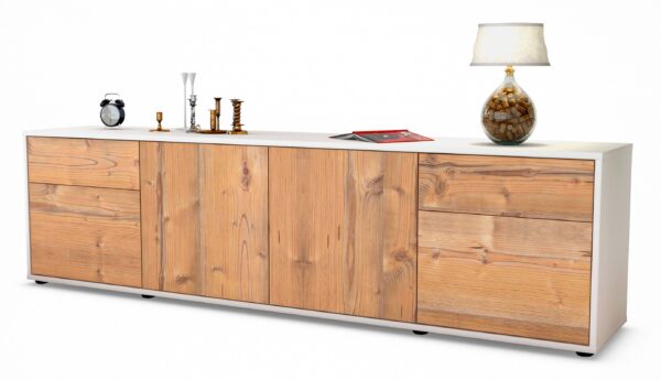 Lowboard Benedetta | Korpus Weiß | Front in Pinie Holz Optik | 180x49x35cm (BxHxT)