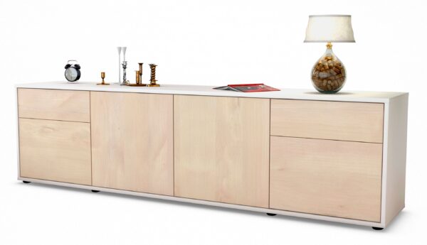 Lowboard Benedetta | Korpus Weiß | Front in Zeder Holz Optik | 180x49x35cm (BxHxT)