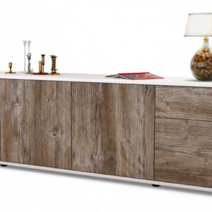 Lowboard Benedetta | Korpus Weiß | Front in Treibholz Holz Optik | 180x49x35cm (BxHxT)