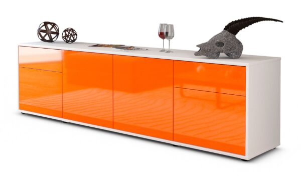 Lowboard Benedetta | Korpus Weiß | Front in Hochglanz Orange | 180x49x35cm (BxHxT)