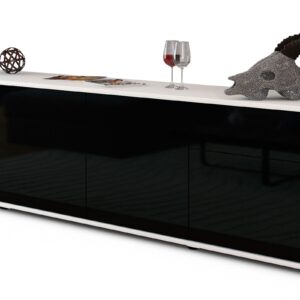 Lowboard Benedetta | Korpus Weiß | Front in Hochglanz Schwarz | 180x49x35cm (BxHxT)