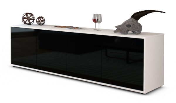 Lowboard Benedetta | Korpus Weiß | Front in Hochglanz Schwarz | 180x49x35cm (BxHxT)