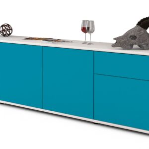 Lowboard Benedetta | Korpus Weiß | Front in Türkis | 180x49x35cm (BxHxT)