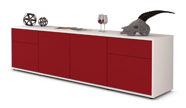 Lowboard Benedetta | Korpus Weiß | Front in Bordeaux | 180x49x35cm (BxHxT)