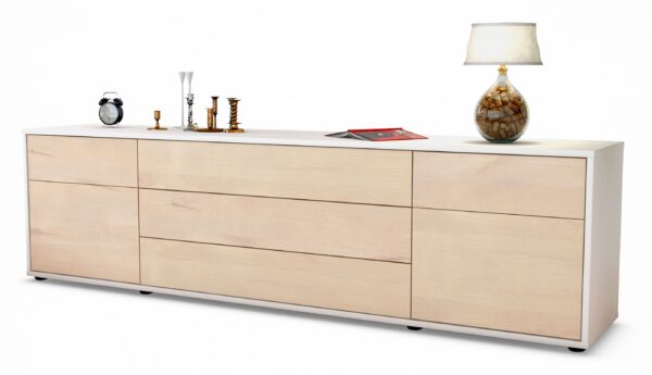 Lowboard Benita | Korpus Weiß | Front in Zeder Holz Optik | 180x49x35cm (BxHxT)