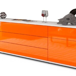 Lowboard Benita | Korpus Weiß | Front in Hochglanz Orange | 180x49x35cm (BxHxT)
