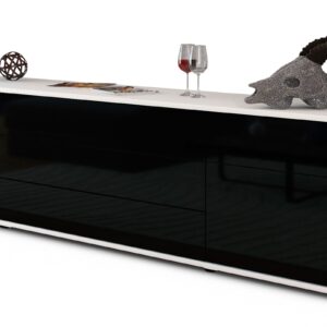 Lowboard Benita | Korpus Weiß | Front in Hochglanz Schwarz | 180x49x35cm (BxHxT)