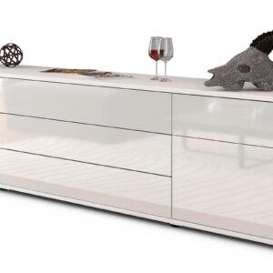 Lowboard Benita | Korpus Weiß | Front in Hochglanz Weiß | 180x49x35cm (BxHxT)