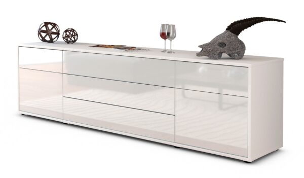 Lowboard Benita | Korpus Weiß | Front in Hochglanz Weiß | 180x49x35cm (BxHxT)