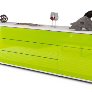 Lowboard Benita | Korpus Weiß | Front in Hochglanz Grün | 180x49x35cm (BxHxT)