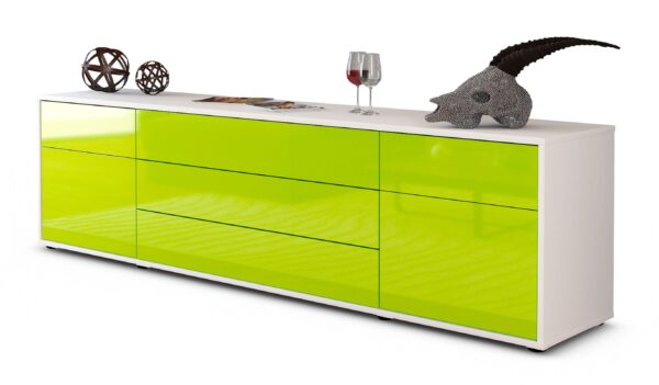 Lowboard Benita | Korpus Weiß | Front in Hochglanz Grün | 180x49x35cm (BxHxT)