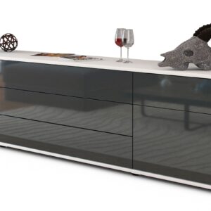 Lowboard Benita | Korpus Weiß | Front in Hochglanz Grau | 180x49x35cm (BxHxT)
