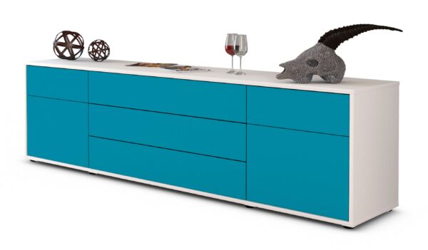 Lowboard Benita | Korpus Weiß | Front in Türkis | 180x49x35cm (BxHxT)