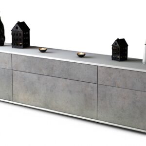 Lowboard Beppa | Korpus Weiß | Front in Beton Optik | 180x49x35cm (BxHxT)
