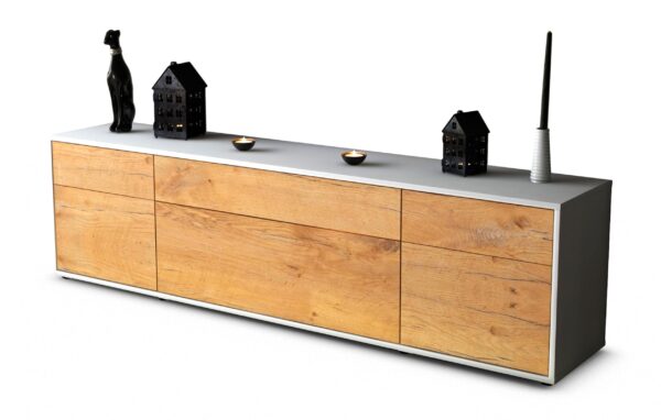 Lowboard Beppa | Korpus Weiß | Front in Eiche Holz Optik | 180x49x35cm (BxHxT)