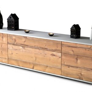 Lowboard Beppa | Korpus Weiß | Front in Pinie Holz Optik | 180x49x35cm (BxHxT)
