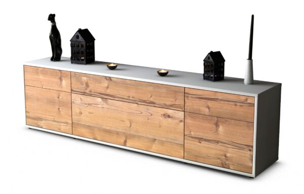 Lowboard Beppa | Korpus Weiß | Front in Pinie Holz Optik | 180x49x35cm (BxHxT)