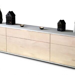 Lowboard Beppa | Korpus Weiß | Front in Zeder Holz Optik | 180x49x35cm (BxHxT)
