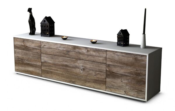 Lowboard Beppa | Korpus Weiß | Front in Treibholz Holz Optik | 180x49x35cm (BxHxT)