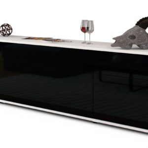 Lowboard Beppa | Korpus Weiß | Front in Hochglanz Schwarz | 180x49x35cm (BxHxT)