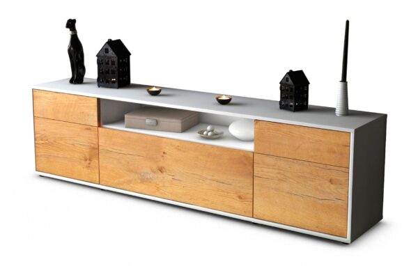 Lowboard Bernadetta | Korpus Weiß | Front in Eiche Holz Optik | 180x49x35cm (BxHxT)