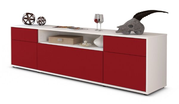 Lowboard Bernadetta | Korpus Weiß | Front in Bordeaux | 180x49x35cm (BxHxT)