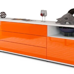 Lowboard Bettina | Korpus Weiß | Front in Hochglanz Orange | 180x49x35cm (BxHxT)