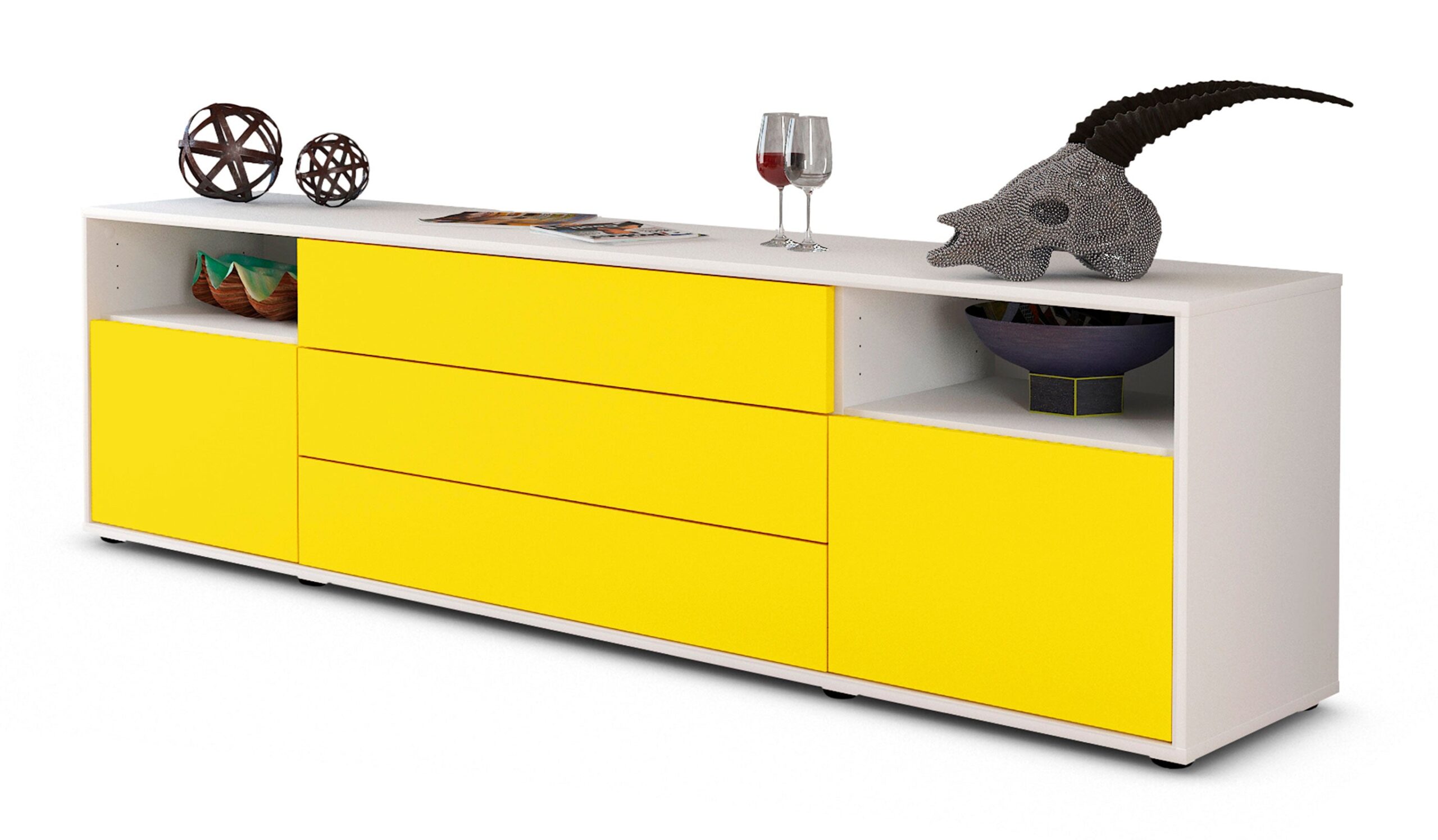 Lowboard Bettina | Korpus Weiß | Front in Gelb | 180x49x35cm (BxHxT) 1 Lowboard Bettina | Korpus Weiß | Front in Gelb | 180x49x35cm (BxHxT)