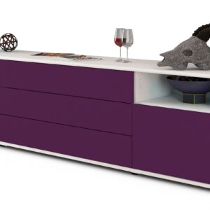 Lowboard Bettina | Korpus Weiß | Front in Lila | 180x49x35cm (BxHxT)