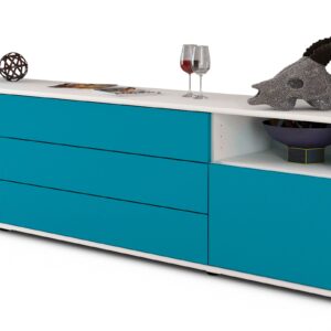 Lowboard Bettina | Korpus Weiß | Front in Türkis | 180x49x35cm (BxHxT)