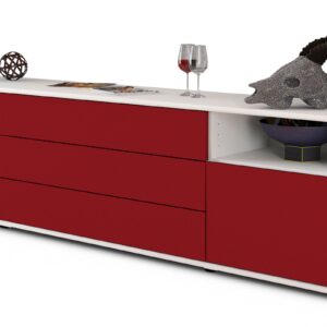 Lowboard Bettina | Korpus Weiß | Front in Bordeaux | 180x49x35cm (BxHxT)