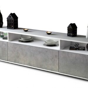 Lowboard Bianca | Korpus Weiß | Front in Beton Optik | 180x49x35cm (BxHxT)