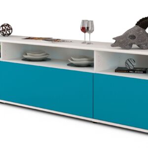 Lowboard Bianca | Korpus Weiß | Front in Türkis | 180x49x35cm (BxHxT)