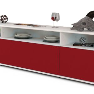 Lowboard Bianca | Korpus Weiß | Front in Bordeaux | 180x49x35cm (BxHxT)