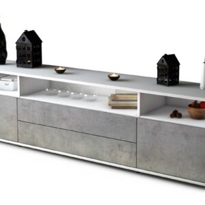 Lowboard Biancaneve | Korpus Weiß | Front in Beton Optik | 180x49x35cm (BxHxT)