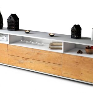 Lowboard Biancaneve | Korpus Weiß | Front in Eiche Holz Optik | 180x49x35cm (BxHxT)