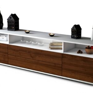 Lowboard Biancaneve | Korpus Weiß | Front in Walnuss Holz Optik | 180x49x35cm (BxHxT)