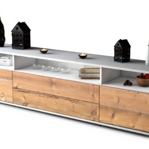 Lowboard Biancaneve | Korpus Weiß | Front in Pinie Holz Optik | 180x49x35cm (BxHxT)
