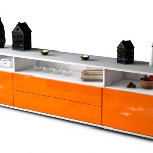 Lowboard Biancaneve | Korpus Weiß | Front in Hochglanz Orange | 180x49x35cm (BxHxT)