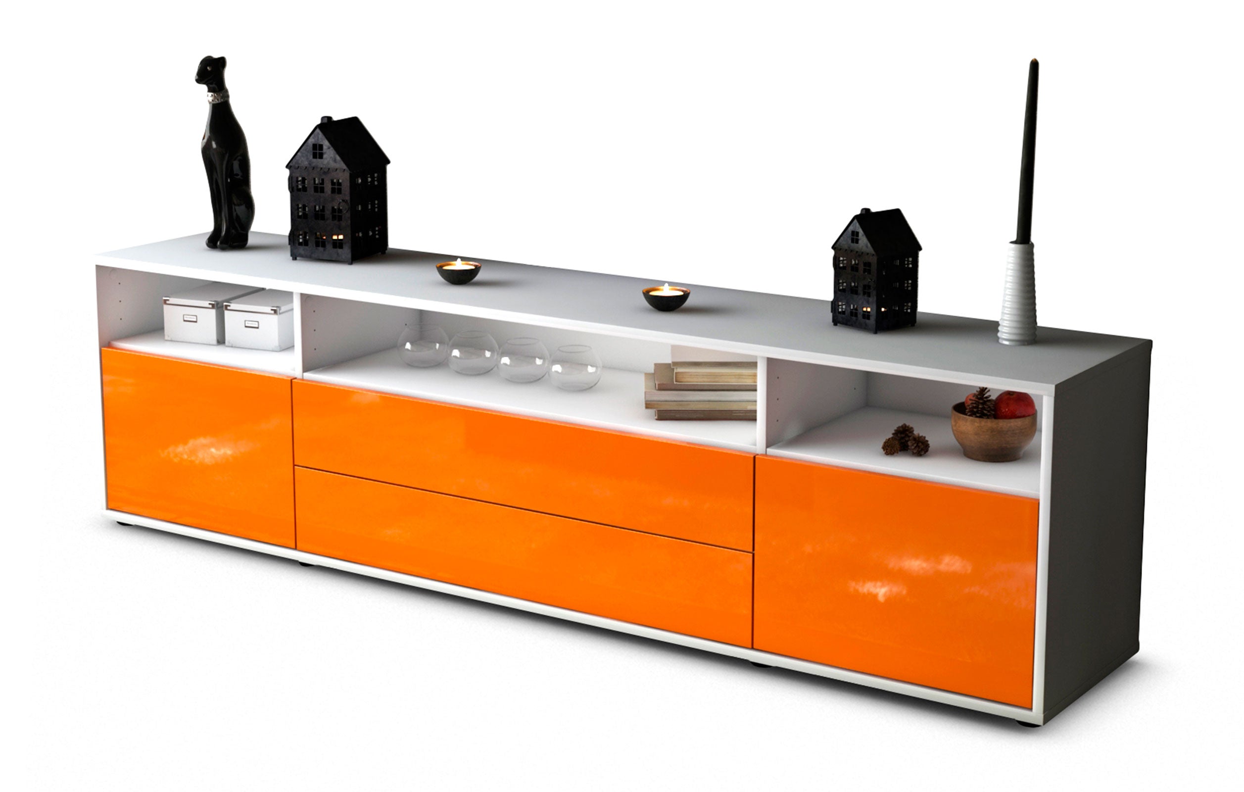 Lowboard Biancaneve | Korpus Weiß | Front in Hochglanz Orange | 180x49x35cm (BxHxT) 1 Lowboard Biancaneve | Korpus Weiß | Front in Hochglanz Orange | 180x49x35cm (BxHxT)