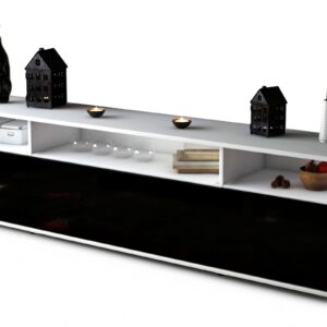 Lowboard Biancaneve | Korpus Weiß | Front in Hochglanz Schwarz | 180x49x35cm (BxHxT)