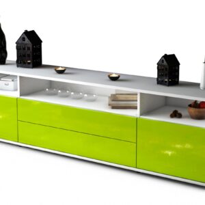 Lowboard Biancaneve | Korpus Weiß | Front in Hochglanz Grün | 180x49x35cm (BxHxT)