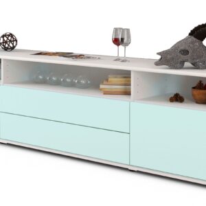 Lowboard Biancaneve | Korpus Weiß | Front in Mint | 180x49x35cm (BxHxT)
