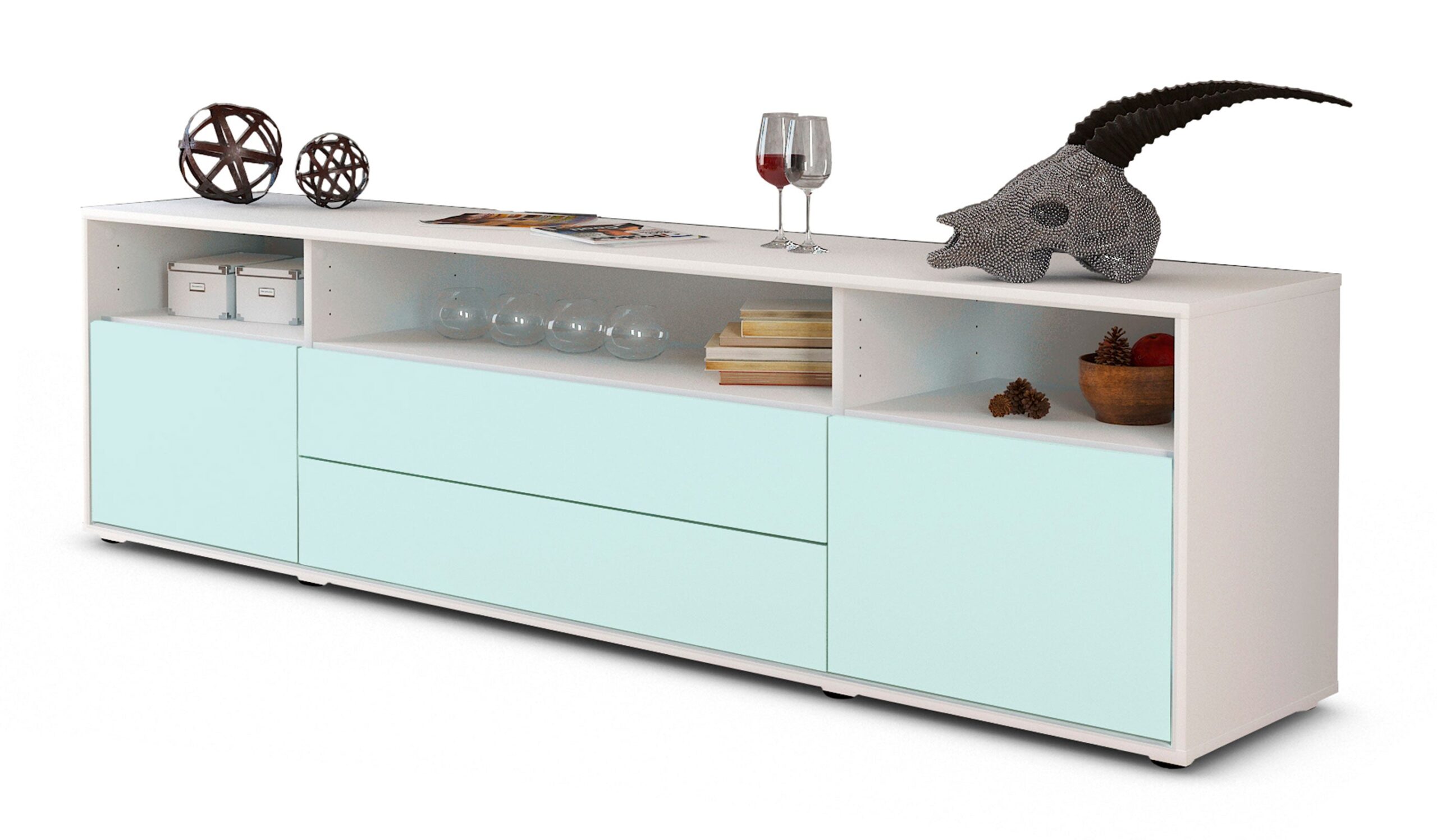 Lowboard Biancaneve | Korpus Weiß | Front in Mint | 180x49x35cm (BxHxT) 1 Lowboard Biancaneve | Korpus Weiß | Front in Mint | 180x49x35cm (BxHxT)