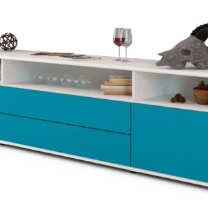 Lowboard Biancaneve | Korpus Weiß | Front in Türkis | 180x49x35cm (BxHxT)