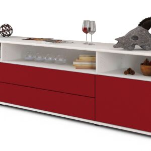 Lowboard Biancaneve | Korpus Weiß | Front in Bordeaux | 180x49x35cm (BxHxT)